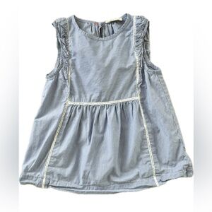 Crewcuts Sz 6 Yrs Girls Blue & White Striped Top Sleeveless Eyelet Detai…